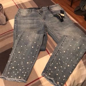 Bebe pearl studded jeans NWT